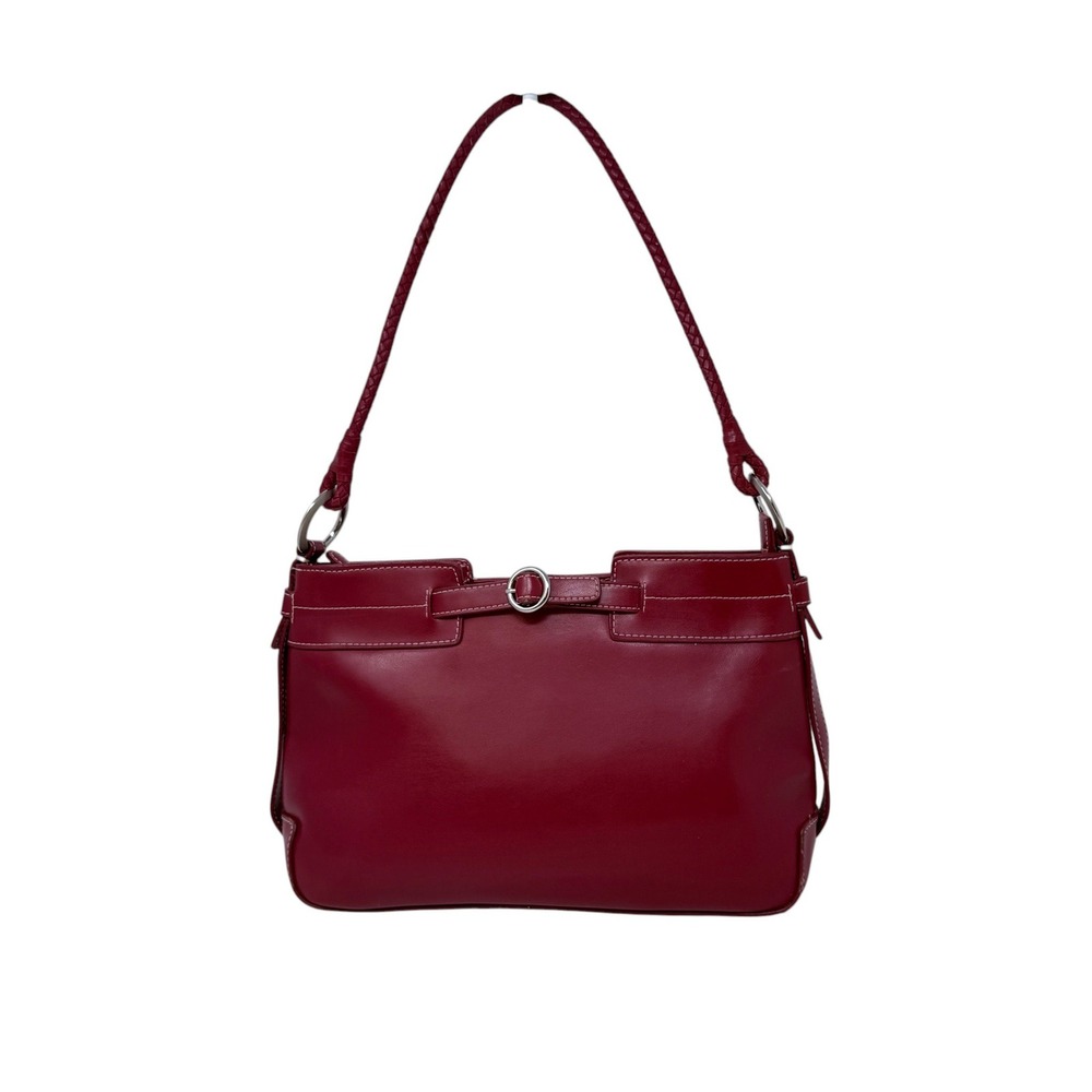 Liz Claiborne Red Leather Shoulder Bag Contrast Stitching Y2K